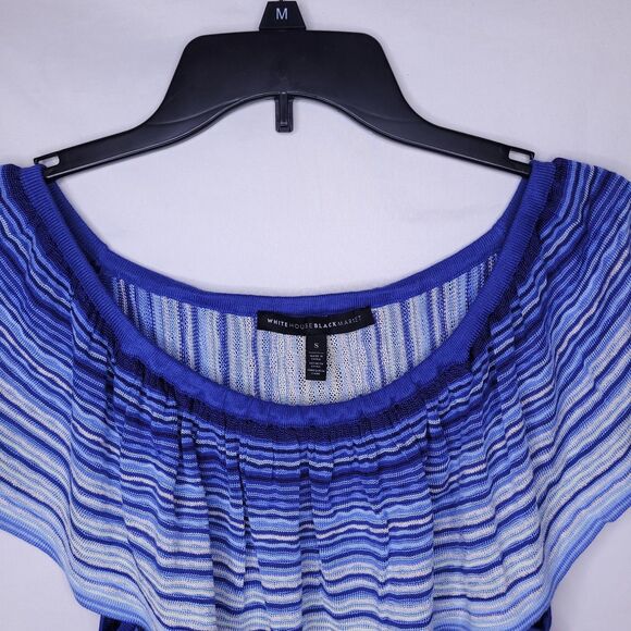 White House Black Market Top Small Striped Blue, White Off The Shoulder - Picture 2 of 10
